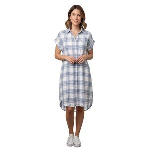 Blue and White Plaid Shirt Dress